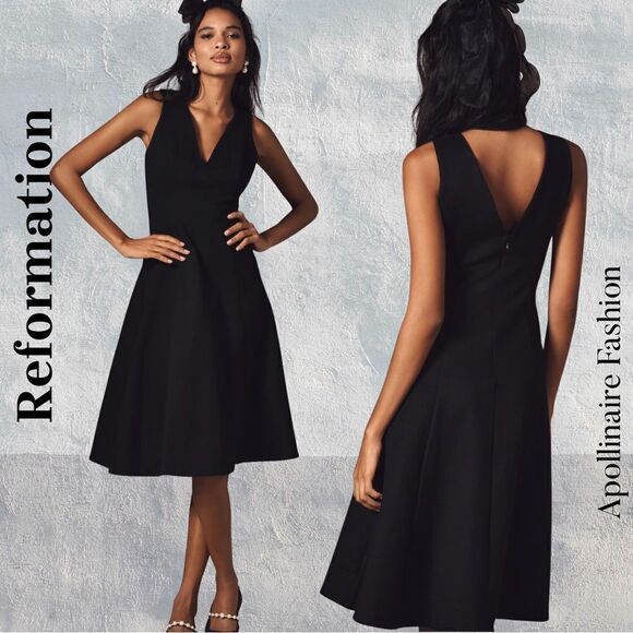 Reformation Mikayla form fitting midi dress in black size small NWT - Picture 1 of 8